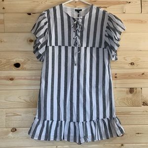 Grey and White Stripe Linen Cotton Dress